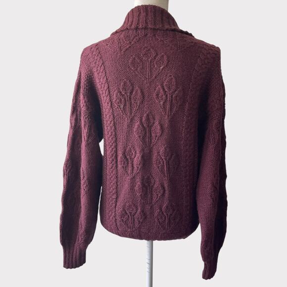 Peruvian 100% Alpaca Sweater Cable Knit Purple Shawl Collar Long Sleeve Large - Picture 5 of 8